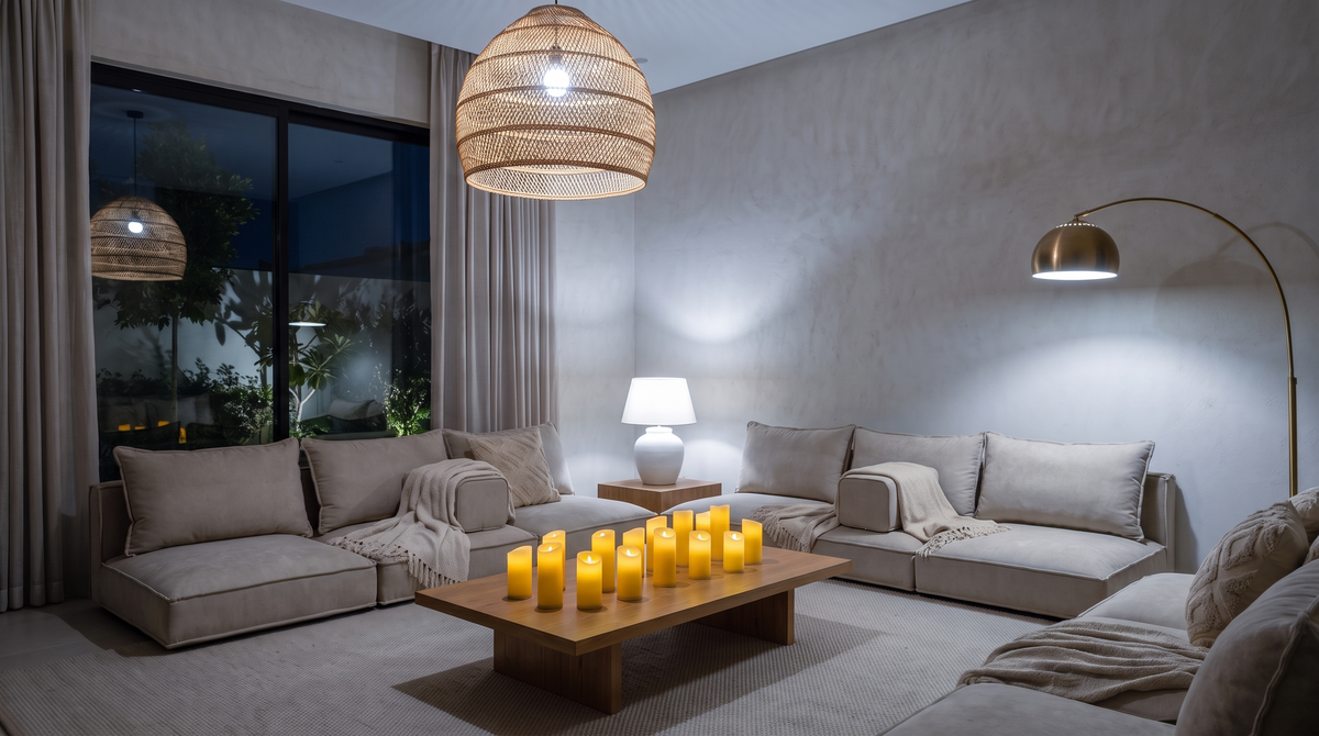 The same room in cool white light, for comparison with warm light
