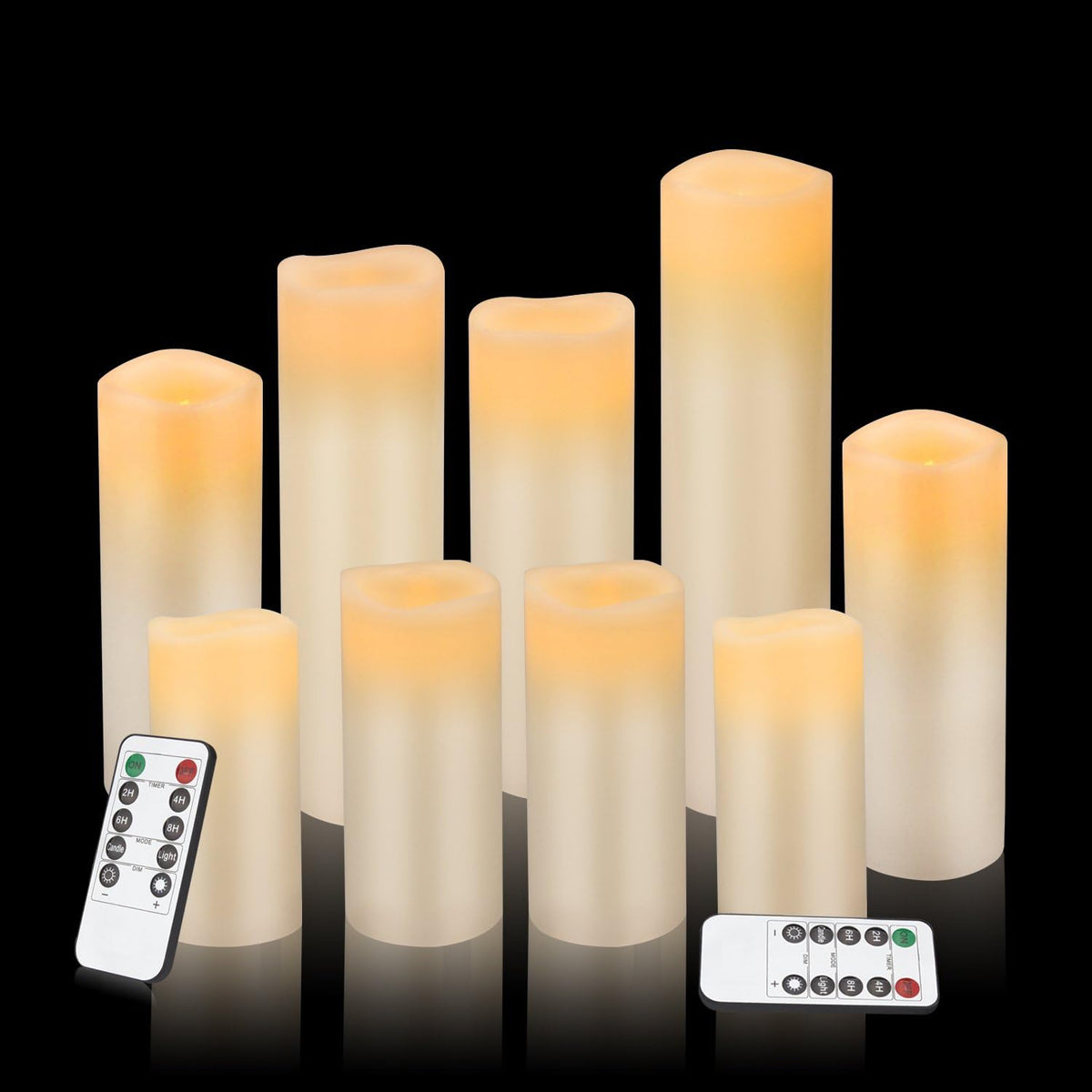 Real Wax Flameless Pillar Candles with Remote, Set of 9