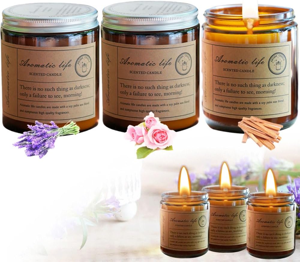 Amber Glass Jar Scented Candles, Set of 3
