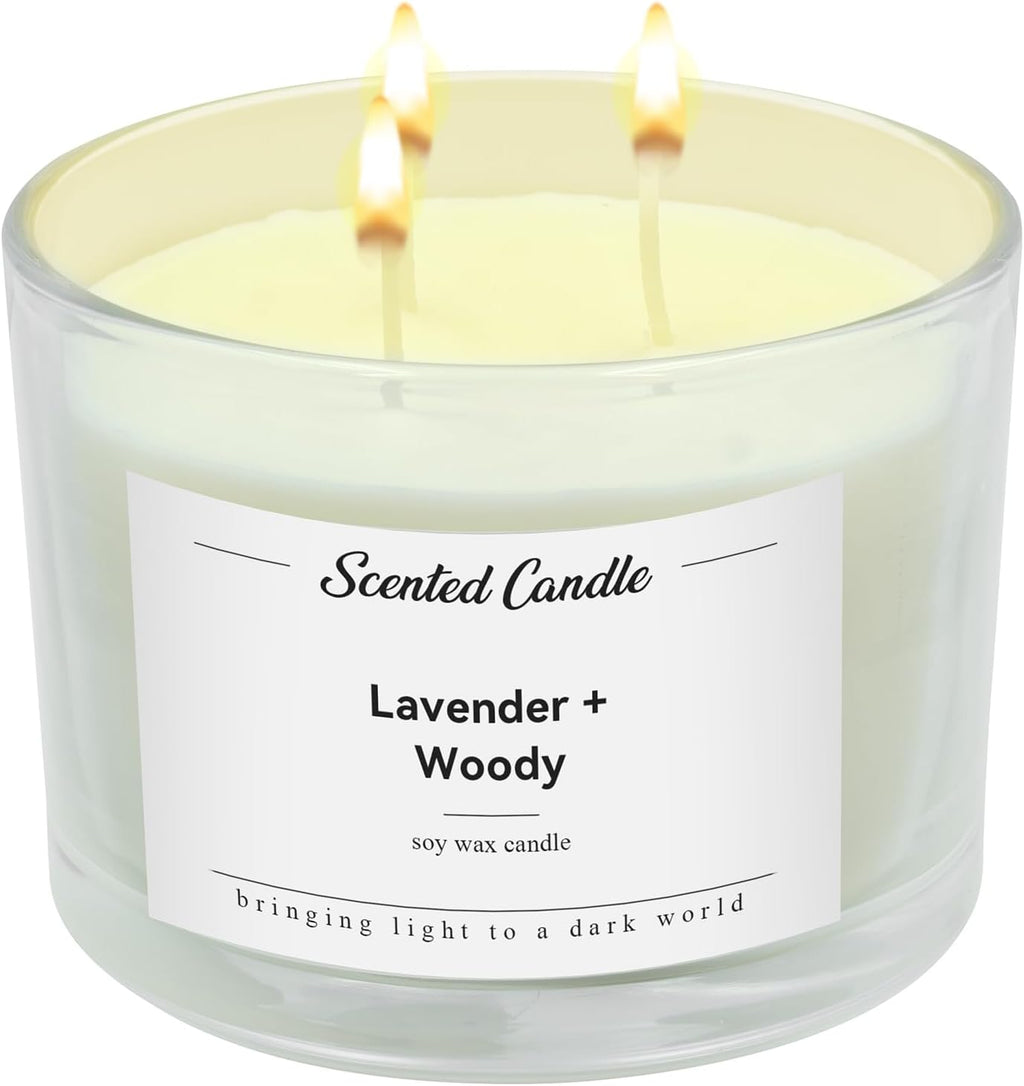 3-Wick Soy Wax Scented Candle, 420 g, Lavender and Woody