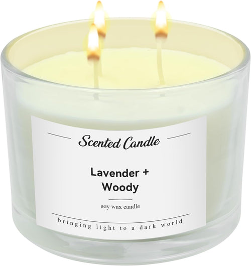 3-Wick Soy Wax Scented Candle, 420 g, Lavender and Woody