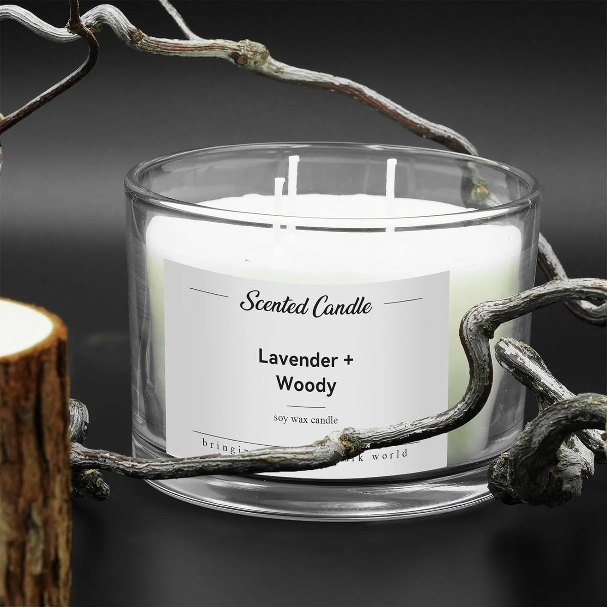 3-Wick Soy Wax Scented Candle, 420 g, Lavender and Woody