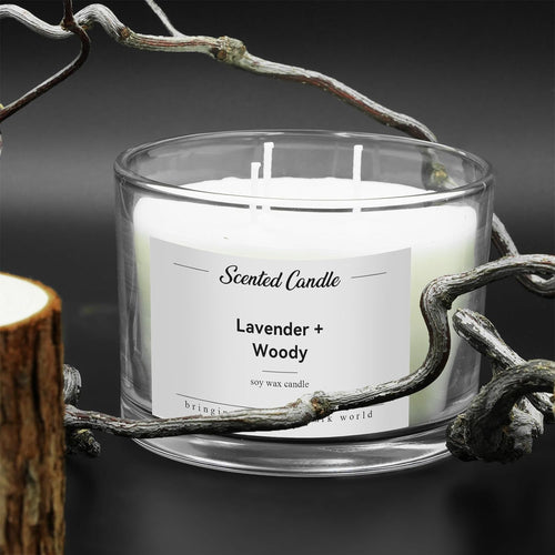 3-Wick Soy Wax Scented Candle, 420 g, Lavender and Woody