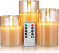 Glass Flameless LED Pillar Candles with Remote, Set of 3