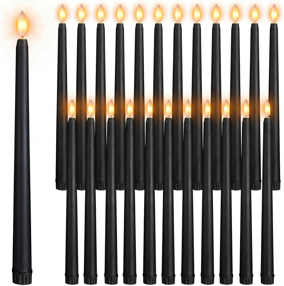 Black Flameless LED Taper Candles, Pack of 24