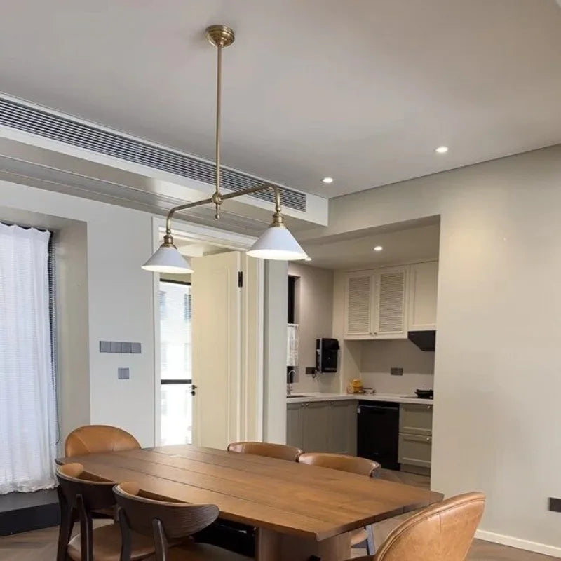 Brass Bridge Pendant Light with Cone Shades