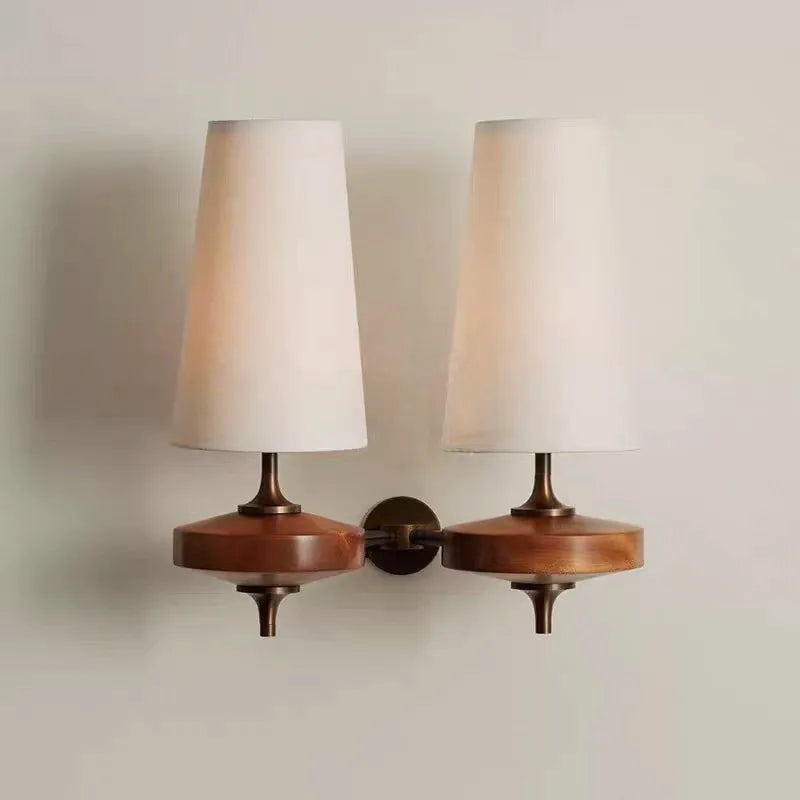 Twin Shade Wooden Wall Sconce