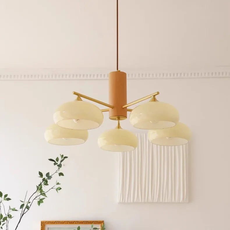 Persimmon Glass and Wood Chandelier