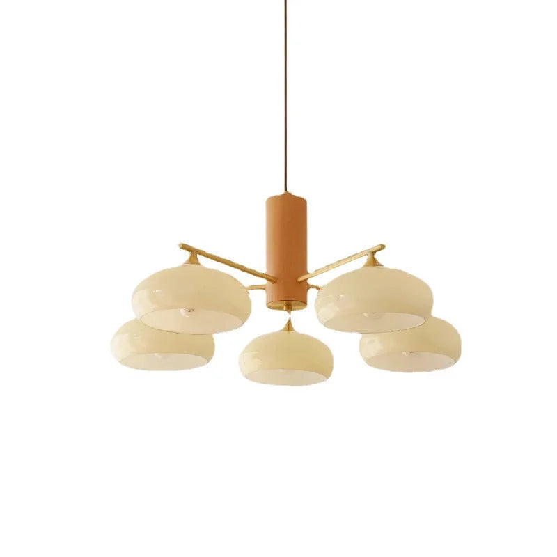 Persimmon Glass and Wood Chandelier