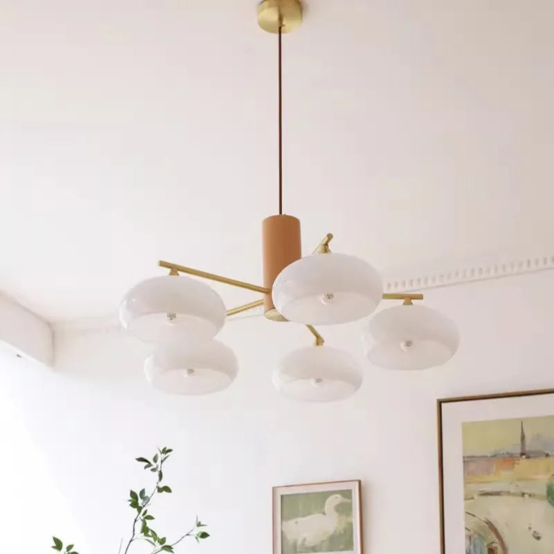 Persimmon Glass and Wood Chandelier