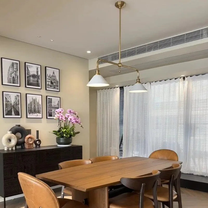 Brass Bridge Pendant Light with Cone Shades