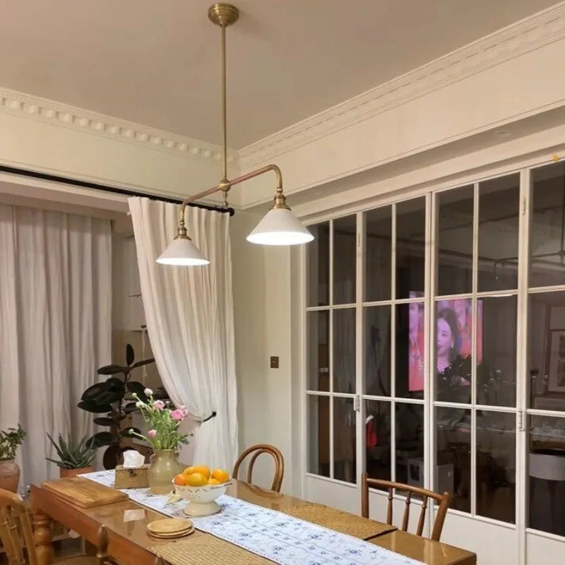 Brass Bridge Pendant Light with Cone Shades