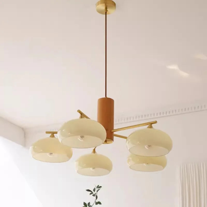 Persimmon Glass and Wood Chandelier