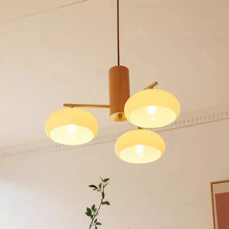 Persimmon Glass and Wood Chandelier